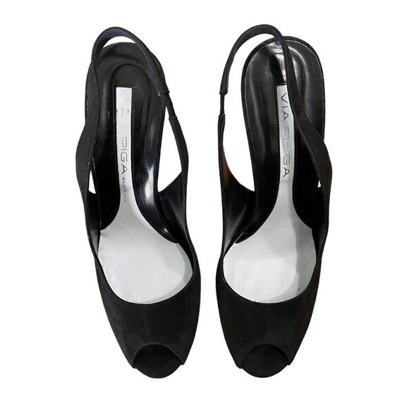 Via Spiga Uzzi Black Suede Peep Toe Slingback Womens Size 10 NEW - Picture 4 of 10